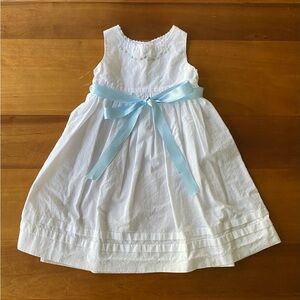 Strasberg girl’s 18 mo. white dress with embroidery and blue ribbon